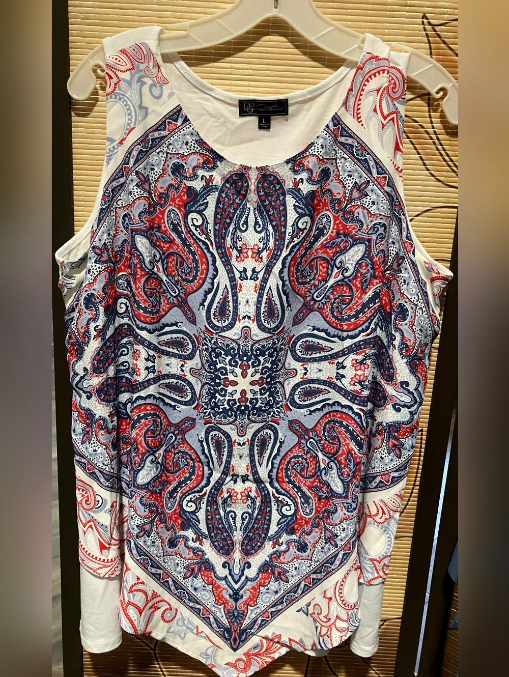 DG2 Sleeveless Top L Red Navy Paisley Patriotic 4th of July 🎆 Boho